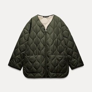 Zara Dark Green Water Repellent Quilted Puffer Jacket-NWT